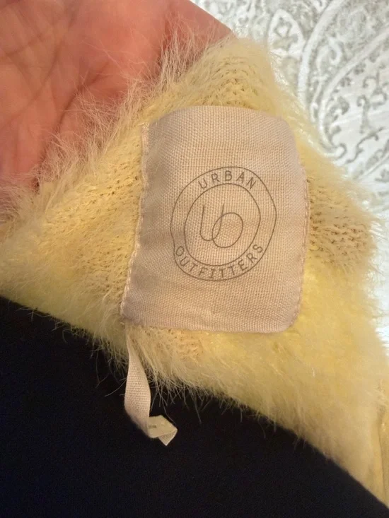 Urban Outfitters Nabila Yellow Fuzzy Oversized Longline Cardigan Size Medium - Picture 7 of 10
